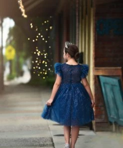 TRISH SCULLY MILLY DRESS SPARKLE NAVY GIRLS