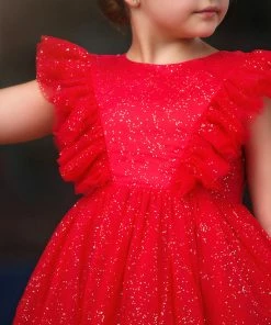 TRISH SCULLY GIRLS MILLY DRESS SPARKLE CRIMSON