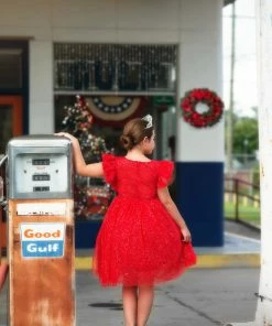 TRISH SCULLY GIRLS MILLY DRESS SPARKLE CRIMSON