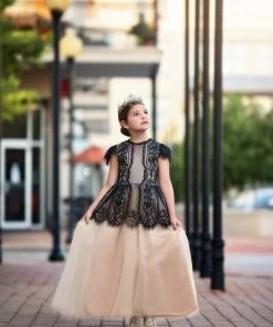 TRISH SCULLY HOME GIRLS GWENDOLYN GOWN BLACK/NATURAL