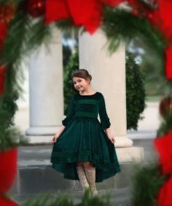 TRISH SCULLY GIRLS LILY DRESS EMERALD VELVET