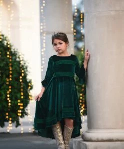 TRISH SCULLY GIRLS LILY DRESS EMERALD VELVET
