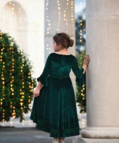 TRISH SCULLY GIRLS LILY DRESS EMERALD VELVET