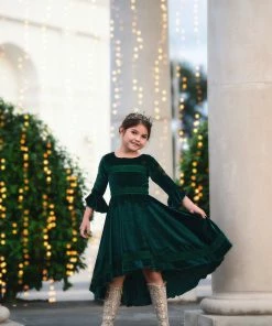 TRISH SCULLY GIRLS LILY DRESS EMERALD VELVET