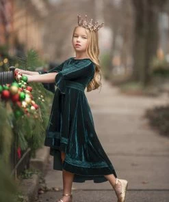 TRISH SCULLY GIRLS LILY DRESS EMERALD VELVET