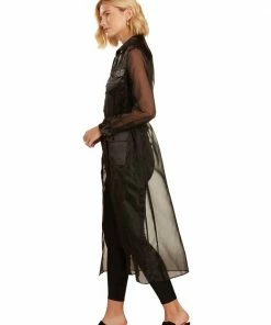 TRISH SCULLY HOME GIULIANA BUTTON DOWN DUSTER BLACK WOMEN