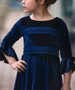 TRISH SCULLY GIRLS LILY DRESS NAVY VELVET