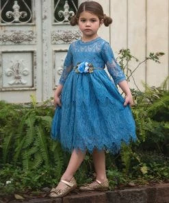 TRISH SCULLY HOME GIRLS BELLA RAFAELA DRESS & BELT SET CAROLINA BLUE