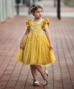 TRISH SCULLY BIANCA DRESS MUSTARD GIRLS