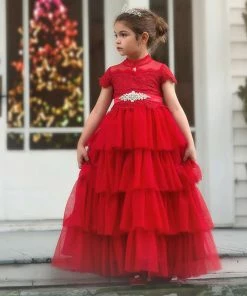 TRISH SCULLY ARIANA GOWN & BELT SET CRIMSON Girls 2T-6