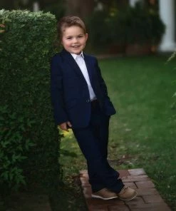 TRISH SCULLY BOYS NAVY BLUE BROOKS SUIT 3PC. SET