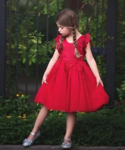 TRISH SCULLY HOME GIRLS BIANCA DRESS CRIMSON