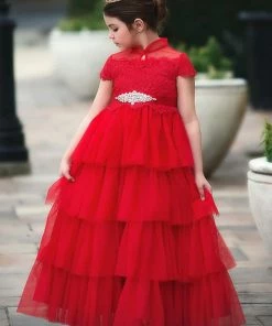 TRISH SCULLY ARIANA GOWN & BELT SET CRIMSON Girls 2T-6