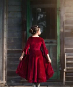 TRISH SCULLY LILY DRESS BURGUNDY VELVET GIRLS