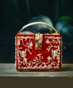 TRISH SCULLY HOME RED ACRYLIC JEWELED PURSE WOMEN