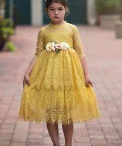 TRISH SCULLY HOME GIRLS BELLA RAFAELA DRESS & BELT SET TURMERIC