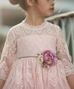 TRISH SCULLY HOME GIRLS BELLA RAFAELA GOWN & BELT SET PINK