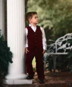 TRISH SCULLY BOYS BARCLAY SUIT BURGUNDY VELVET 3PC SET