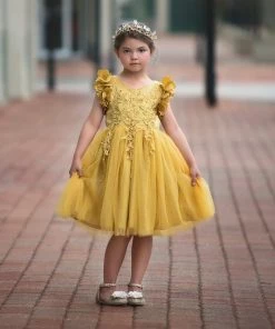 TRISH SCULLY BIANCA DRESS MUSTARD GIRLS