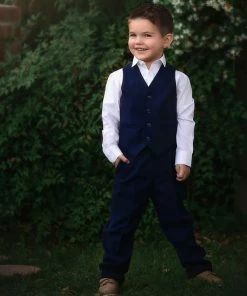 TRISH SCULLY BOYS NAVY BLUE BROOKS SUIT 3PC. SET