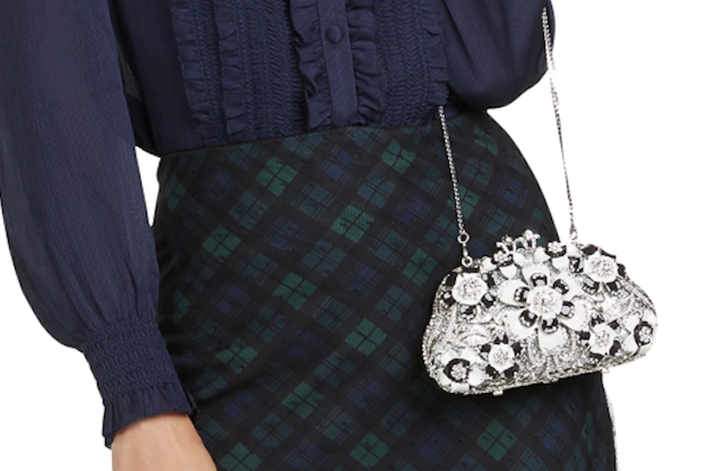 TRISH SCULLY BLACK & WHITE FLORAL RHINESTONE CLUTCH 6 TRISH SCULLY BLACK & WHITE FLORAL RHINESTONE CLUTCH