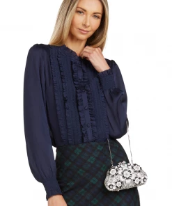 TRISH SCULLY BLACK & WHITE FLORAL RHINESTONE CLUTCH