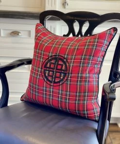 TRISH SCULLY ROYAL STEWART TARTAN EMBROIDERED PILLOW CASE HOME