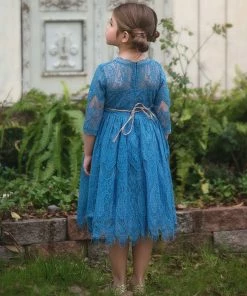 TRISH SCULLY HOME GIRLS BELLA RAFAELA DRESS & BELT SET CAROLINA BLUE