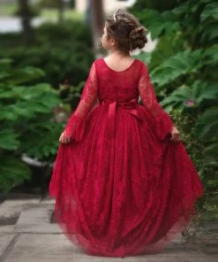 TRISH SCULLY GIRLS AINSLEY DRESS & BELT SET CRIMSON