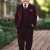 TRISH SCULLY BOYS BARCLAY SUIT BURGUNDY VELVET 3PC SET