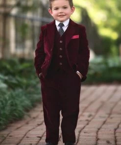 TRISH SCULLY BOYS BARCLAY SUIT BURGUNDY VELVET 3PC SET