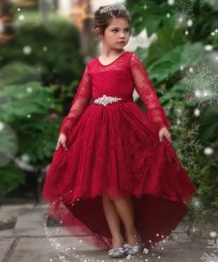 TRISH SCULLY GIRLS AINSLEY DRESS & BELT SET CRIMSON