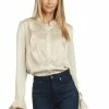TRISH SCULLY HOME MAYA TUXEDO PLEATED BLOUSE GOLD