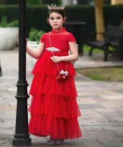TRISH SCULLY ARIANA GOWN & BELT SET CRIMSON Girls 2T-6