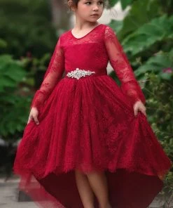 TRISH SCULLY GIRLS AINSLEY DRESS & BELT SET CRIMSON