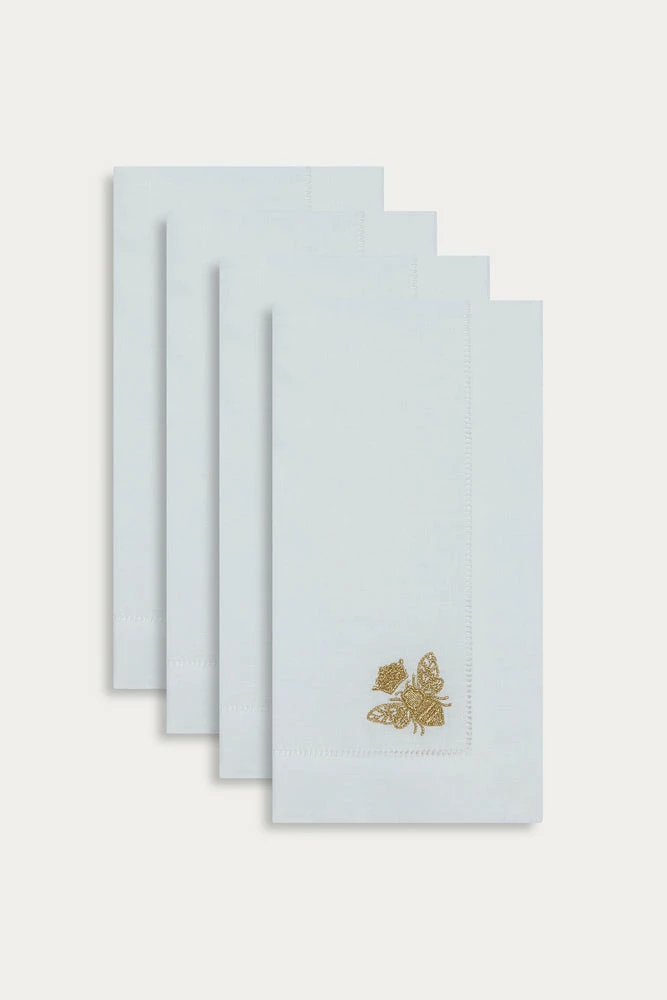 TRISH SCULLY HOME ITALIAN LINEN BEE EMBROIDERED NAPKIN SET OF 4 3 TRISH SCULLY HOME ITALIAN LINEN BEE EMBROIDERED NAPKIN SET OF 4