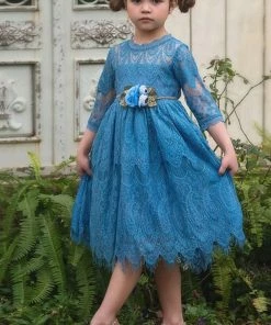 TRISH SCULLY HOME GIRLS BELLA RAFAELA DRESS & BELT SET CAROLINA BLUE