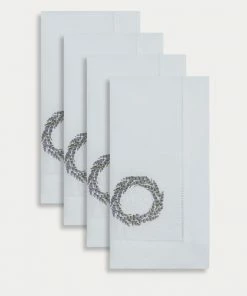TRISH SCULLY HOME ITALIAN LINEN WREATH EMBROIDERED NAPKIN, SET OF 4