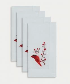 TRISH SCULLY CARDINAL EMBROIDERED LINEN NAPKIN, SET OF 4