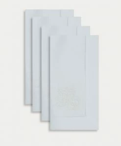 TRISH SCULLY HOME ITALIAN LINEN FLORAL EMBROIDERED NAPKINS, SET OF 4