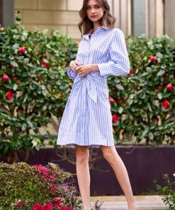 TRISH SCULLY DAPHNE BUTTON FRONT SHIRT DRESS BLUE