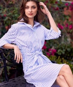 TRISH SCULLY DAPHNE BUTTON FRONT SHIRT DRESS BLUE