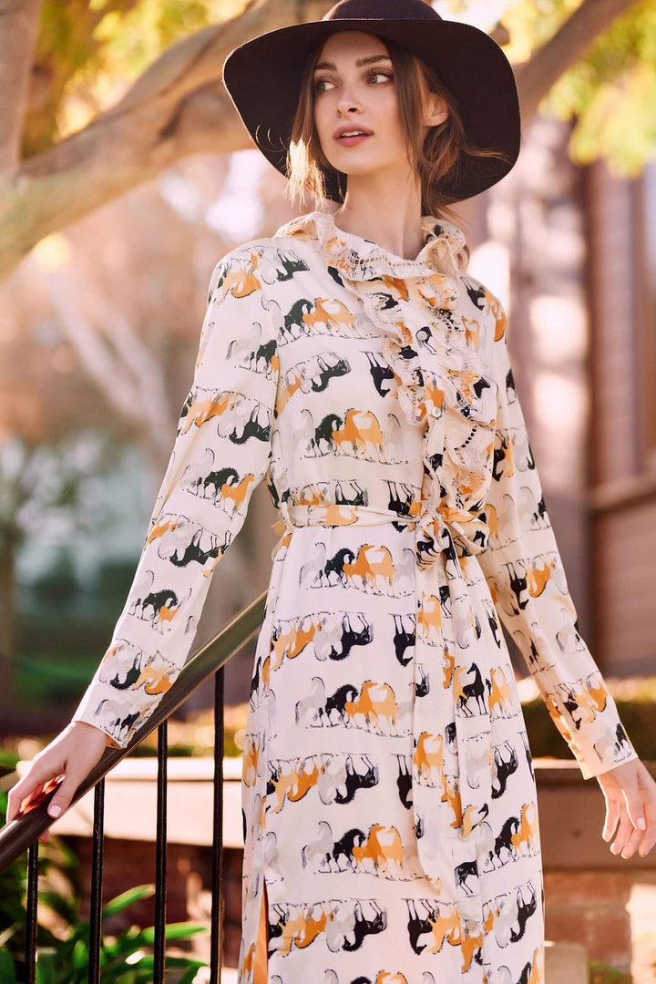 TRISH SCULLY LEA BUTTON DOWN MAXI DRESS EQUESTRIAN PRINT 5 TRISH SCULLY LEA BUTTON DOWN MAXI DRESS EQUESTRIAN PRINT