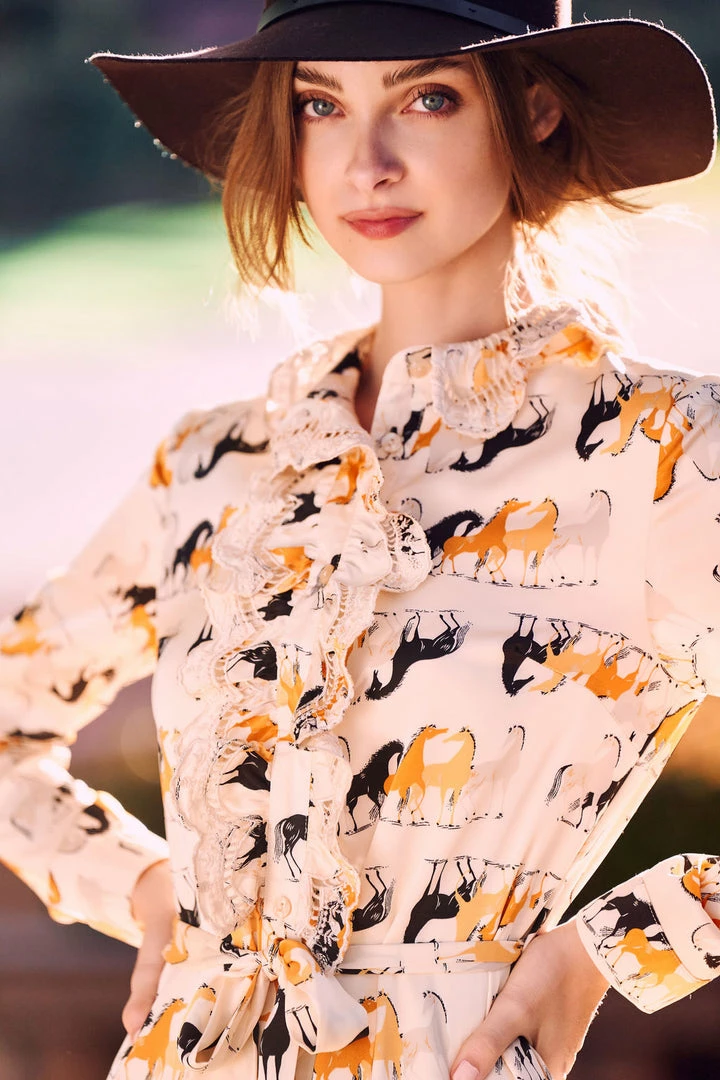 TRISH SCULLY LEA BUTTON DOWN MAXI DRESS EQUESTRIAN PRINT 4 TRISH SCULLY LEA BUTTON DOWN MAXI DRESS EQUESTRIAN PRINT