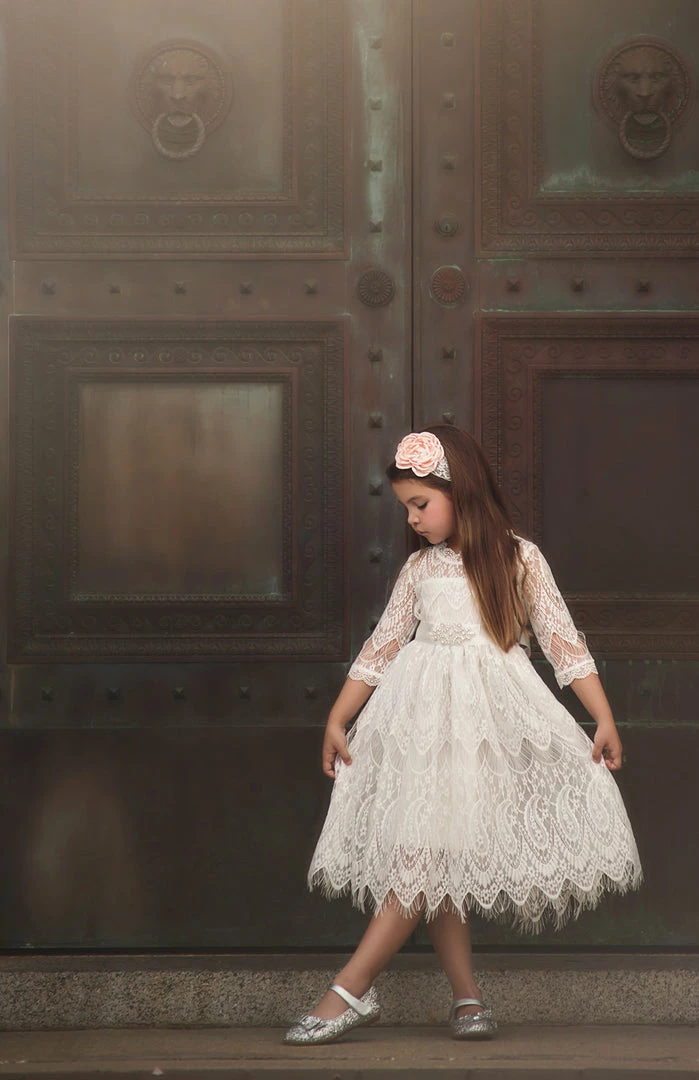 TRISH SCULLY HOME BELLA RAFAELA DRESS & BELT SET- ANTIQUE WHITE GIRLS 4 TRISH SCULLY HOME BELLA RAFAELA DRESS & BELT SET- ANTIQUE WHITE GIRLS