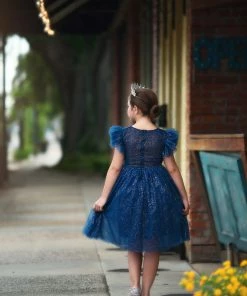 TRISH SCULLY MILLY DRESS SPARKLE NAVY GIRLS