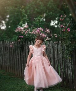 TRISH SCULLY GIRLS BIANCA GOWN PEACHY PINK