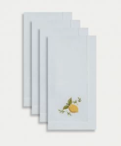 TRISH SCULLY HOME HAND EMBROIDERED LEMON NAPKIN SET OF 4